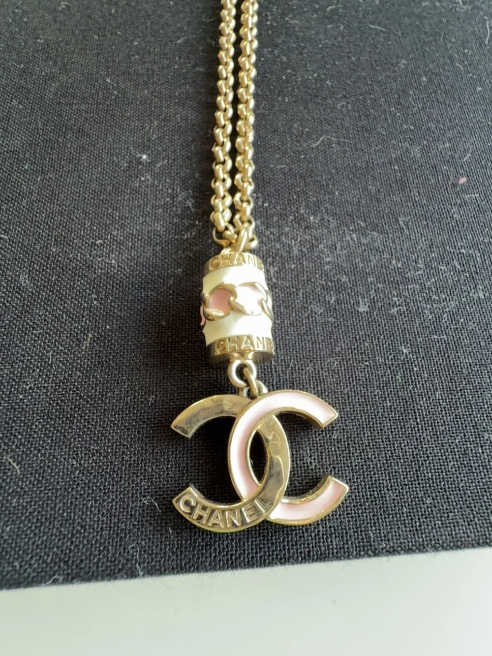 CHANEL Gold Tone Pink Enamel CC Logo Long or Short Pendant Necklace Authentic